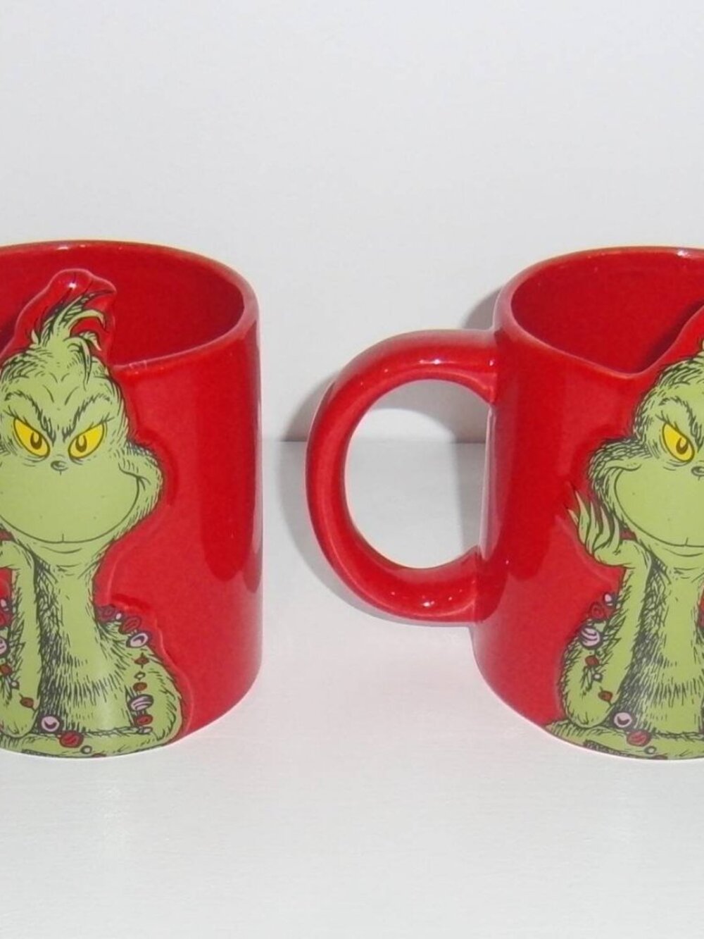Dr Seuss The Grinch Red Holiday 16 Oz Mug / Cup - Feeling' Grinchy - Lot of 2
